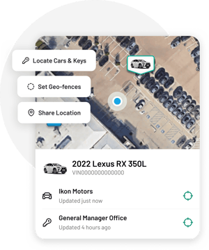 Ikon's lot management helps car dealers improve inventory management and audit, set geo fences, and theft deterrence, and find keys and cars